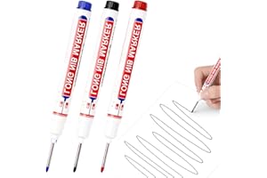 MEXRUMI 3 Piezas De Marcador De Agujeros Profundos, Marcadores De Agujeros De Perforación Con Punta De 20Mm Marcar Madera, Plástico, Pared, Metal, Cartón Rotulador De Obra (Negro, Azul, Rojo)