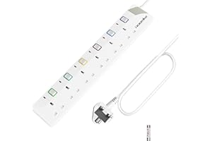 Toomke 3M Extension Lead 6 Way Multi Plug Extension Sockets with Individual Switches, 6 Plug Wall-Mounted Power Strip 3 Meter Power Cord 13A 3250W for Home Office Kitchen
