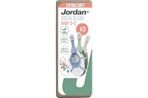 JORDAN* Jordan ® | Step 1 Green Clean Toddler Toothbrush | Sustainable Baby Toothbrush 0-2 Years | Bio Based Extra Soft bristles, 84% Recycled Handle, Soft Biting Ring | Mixed Colors | Pack of 3