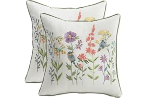 Tosleo Dekoracyjne poszewki na poduszki 40 x 40 cm, opakowanie 2 szt., vintage, ptaki z kwiatami, haftowane poszewki na poduszki, dom wiejski, dekoracja domu, kwadratowa kwiatowa poszewka na poduszkę