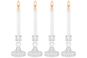 Sziqiqi Juego de 4 Candelabros de Vidrio, Portavelas de Cristal Cónicos de Vidrio Transparente, Elegantes Candelabros para Centros de Mesa para Comedor Sala de Estar Bodas Fiestas Natalizio