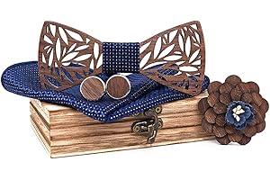 ZOYLINK Set di Papillon in Legno con Papillon e Gemelli, Sciarpa Quadrata e Corpetto(4 PCS)