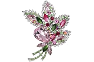 Oenothera Flower Brooch, Crystal Brooch, Brooches for Ladies, Crystal Leaf Shape Brooches, for Women Girls Birthday Gift Wedding Party Supply