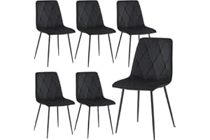 Artist Hand Set of 6 Dining Chairs for Dining Room Living Room, Velvet Fabric Kitchen Chairs Set with Upholstered Seat Backrest Solid Metal Legs, Black