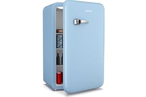 Klarstein Audrey Evo 90L - Minifrigo Rétro, Silenzioso: 40 dB, Termostato Regolabile, Sportello Reversibile, Mini Frigo da Camera & Ufficio, Blu