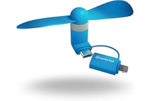 DIGETEK Mini Travel Fan for Smartphone – USB-C & Lightning Cooling Fan, Pocket-Sized, Ultra-Quiet, Compatible with iPhone, Samsung & More (Blue)
