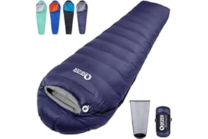 QEZER Down Sleeping Bag Lightweight Winter Sleeping Bag 0°C to -12°C [1200g/1690g] for Adults and Teenager Camping,Hiking,Backpacking Outdoor 4 Season