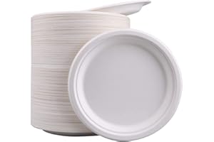 REAL ACCESSORIES Pack of 50, Large Premium Quality Strong Plates, Super Rigid Bagasse Plates Biodegradable & Compostable ECO Friendly Dinner Party Plates 9 inch Perfect for Everyday USE Party Picnic BBQ