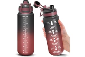 HoneyHolly Gourde Sport, 1L Bouteille d'eau avec Paille, avec Marqueur de Temps de Motivation, 2 Choix de Boissons, Bouteille d'eau de Sport avec Couvercle sans BPA pour Camping Voyage Gym Cyclisme