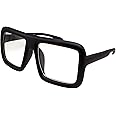 grinderPUNCH Thick Square Frame Clear Lens Oversized Eyeglasses for Fashion and Costume (Matte Black)