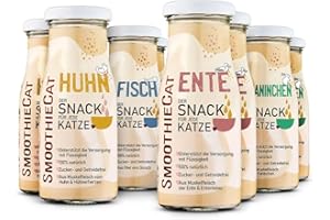 Alternative zu Katzenmilch: SmoothieCat 8er Mix - je 2X: Huhn, Ente, Fisch, Kaninchen - Flüssignahrung für Katzen, Katzensuppe, Trinken, zuckerfrei, glutenfrei, fettarm - je 150ml