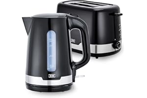 ‎KHG KHG Wasserkocher und Toaster Set 2-teilig | 2.200 & 850 Watt | Frühstücksset mit Kapazität 1,7 Liter & 2 Scheiben Toast | Küchenset mit Kalkfilter & Krümmelauffang - SCHWARZ