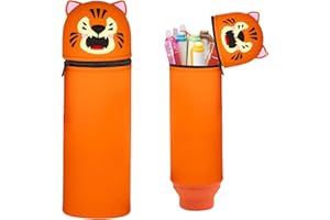 EEPLUYTY Kawaii Étui École 2 en 1 en Silicone Souple, Trousse Silicone Verticale, Fermeture Éclair en Silicone, Dessin Animé Mignon DIY, Plusieurs Couleurs Et Styles-Tigre Orange
