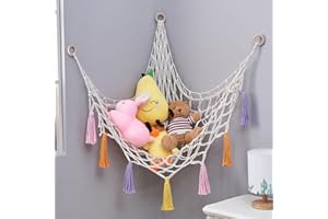 HEKOBAG Jouet Hamac Peluche pour Animaux, 150*105*105cm Filet Rangement pour Chambre Enfant, Hamac de Coin avec Crochets, Suspendu (coloré)