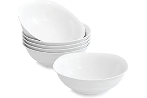 MALACASA Bowls Set of 6, 560ML 6.6" Porcelain White Cereal Bowl Salad Bowl Soup Bowl Noodle Bowl Dessert Bowls Rice Bowl Small Breakfast Bowls, Series Elisa