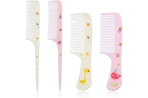 VALUEBARGAIN 4PCS Baby Hair Brush, Toddler Hair Brush, Travel Plastic Fine Tooth & Rat Tail Toddler Hair Comb for Girls Boys Wet Dry Curly Straight Hair