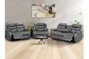 SOFALAND Roma Recliner Grey Bonded Leather Sofa - Luxury 3+2+1 Seater Suite For Living Room Furniture - Modern Cheap Couches (3+2+1 Seater)