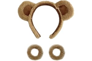 MEMOFYND 1 Piece of Bear Ear Headband, 2 Pieces of Hair Ties, Teddy Bear Ears, Cloth Cartoon Bear Headband, Cute Cartoon Style Accessories, Suitable for Children's Dress up or Christmas Makeup