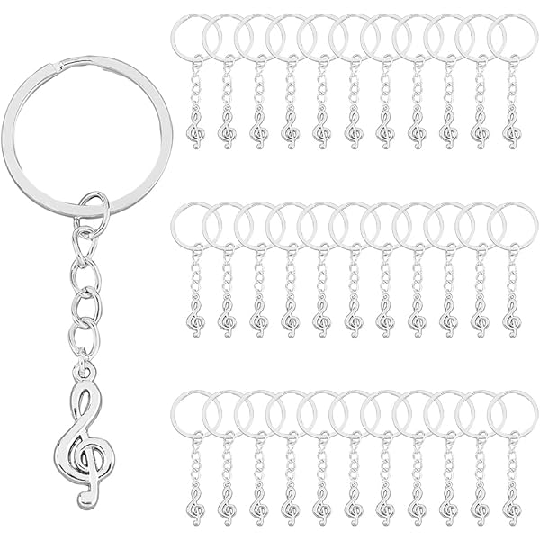 Kawailay 4 sleutelhangers muzieknoten metalen sleutelhanger met muzieksymbool metalen sleutelhanger themafeest muziek sleutelhanger voor mannen vrouwen leraren muziek studenten muzikanten party