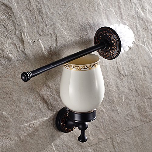 Weare Home Alle Messing Antik Vintage Retro Design Schwarz Öl rubbed Bronze finished Toilettenbürstenhalter mit keramik Becher für Badezimmer Wandhalerung Bohren Wandmontag - 4