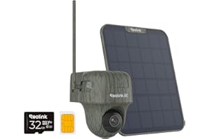 Reolink 4K Caméra Surveillance 4G LTE Extérieure sans Fil, Go Ranger PT + Panneau Solaire + Carte SD 32 Go, 360° PTZ, Audio Bidirectionnel, Détection de l'animal, Accès à Distance, Vision Nocturne IR