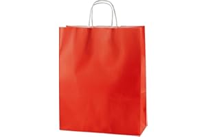 Thepaperbagstore 25 Sacs Cabas en Papier De Qualité Supérieure À Poignées Torsadées - Rouge - Moyenne 250x110x310mm