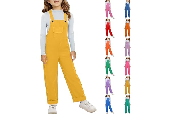 Långa hängselbyxor gul, färgglad overall barn flickor, sommar breda benbyxor, framficka jumpsuit flickor festlig, kostymer för grupputseende av barn, moderna kläder tonåring flickor byxor.
