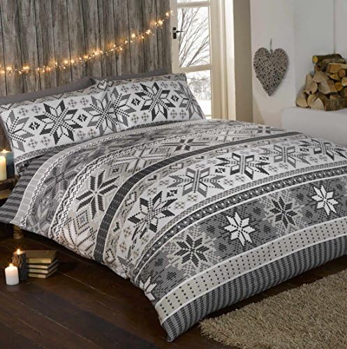 Stockholm 100% Cotton Flannelette   Quilt Duvet Cover and 2 Pillowcase Bedding Bed Set, Grey/Multi-Colour, Double