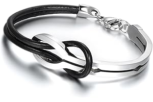 OIDEA Infinity bransoletka skórzana, pleciona, z zapięciem na karabińczyk, regulowana, znak nieskończoności, prawdziwa skóra, stal nierdzewna, bransoletka dla mężczyzn i kobiet