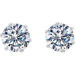HIGHSPARK 925 Silver Solitaire Stud Earrings | 92.5 Sterling Silver & Round Brilliant Cubic Zirconia Tops for Men Women