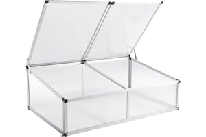 OUBOER OXFUZZ Alu Frühbeet lichtdurchlässig Frühbeetkasten Mini Gewächshaus Treibhaus UV Schutz Pflanzbeet 118x77x40 cm Doppeldach Silbern