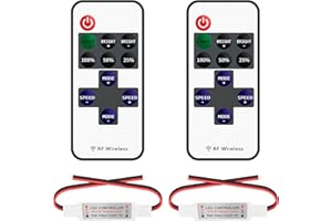 VIPMOON 2 Pezzi Controllore RF per Striscia LED Monocromatico 2 Pin, Controller con Telecomando RF Wireless a 11 Tasti, Controller Wireless 5-24V per Strisce LED SMD 3528 5050