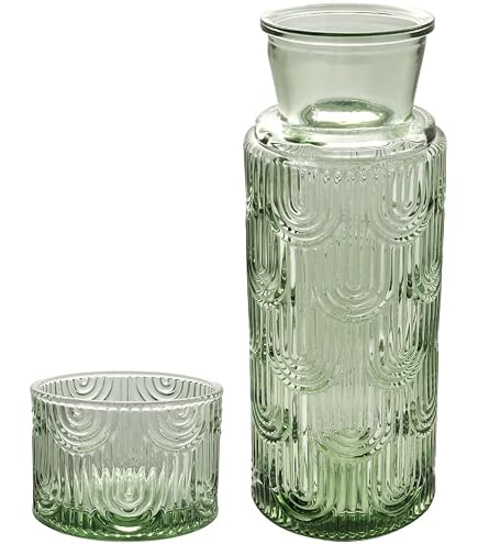 ELLE Décor Caraffa In Vetro Stile Vintage Rosa - Set Con Bicchiere, Capacità 935 Ml, Lavabile In Lavastoviglie
