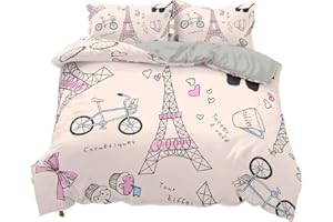 STICKER SUPERB. Funda Nordica Cama 90/105/135/150 Juveniles Chico La Torre Eiffel Bicicleta Corazón Microfibra Cremallera Juego De Cama Funda De Edredón Ropa De Cama 3 Piezas (Beige,Cama 80/90 (180 x 210 cm))