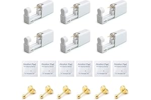 FEIONE 6 Stück Ohrlochstechpistole, Einweg-Steril-Ohrnasen-Piercing-Set Schmerzfrei-Selbst-Piercing-Werkzeug für Mädchen, Frauen, Männer (Gold)