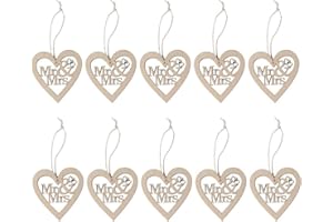 VORCOOL 10 Stück Deko-Herz Anhänger Holz Mr Mrs Hochzeit Dekoration Deko-Hänger mit Schnur