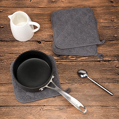 100% Baumwolle Küche Everyday Basic Terry Topflappen hitzebeständig Untersetzer Topflappen für Kochen und Backen Set von 5 (Grau) - 5