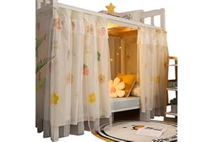 LONTG Bettvorhang Hochbett Etagenbett Betthimmel Schlafsaal Studentenwohnheim Bettzelt Bettumrandung mit Organza Privatsphäre Verdunkelung Vorhang Kinderzimmer Kinderbett Spielzelt Schlafzelt 2 x 1.35 m