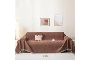 BUSVORES Sofa Überwurfdecke, Chenille Mit Fransen Sofabezug, AntiRutsch Couch Schutz für Haustiere Haare Kinder Hund Katze, Vielseitige Dekorative Sofaüberwurf für Familie(Braun, 180x300 cm)