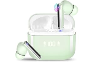 SKIUDCT Bluetooth Kopfhörer, Kopfhörer Kabellos Bluetooth 5.3, 48 Std Tiefer Deep Bass In Ear Kopfhörer mit ENC Noise Cancelling Mic, Wireless Earbuds, IP7 Wasserdicht LED Anzeige Ohrhörer, Grün
