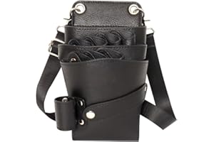 ‎DHONGF Dhongf Hairdresser Scissor Bag Hairdresser Tool Bag Hairdressing Scissors Pouch PU Leather + PVC Shoulder Bag Black, Elegant black, Modern