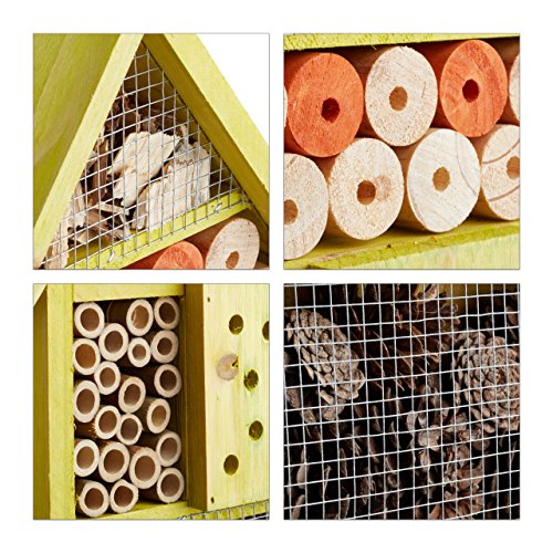 Relaxdays Insektenhotel für Wildbienen, Marienkäfer, Florfliegen, für Balkon, Garten, HxBxT: 40 x 27,5 x 7cm, Holz, grün - 4