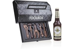 CHOCOLISSIMO Set Toolbox & ChocoBier - cerveza de chocolate y herramienta de chocolate | Caja de herramientas Botella de cerveza de chocolate | Idea de regalo | hombres | Regalo Día del Padre | papa | aficionado