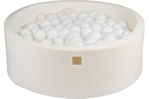 MEOWBABY Piscine à balles pour bébé - Ronde 90 x 30 cm - avec 200 balles - Velours Super Doux - Blanc : Blanc
