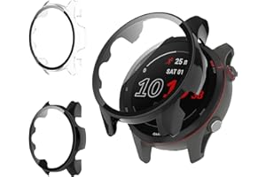 Haofun 2 Pezzi Cover per Garmin Forerunner 255/255 Music, con 9H HD Ultra Vetro Temperato Pellicola Protettiva, PC Protettiva Custodia, Protezione Completa - Nero + Trasparente