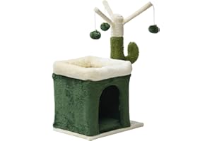 WILTEC Fudajo Arbre à Chat Forme de Cactus Arbre d’Escalade de Grattage 70cm avec 4mm de Sisal Maison Hamac