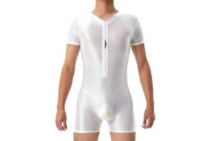 AIEOE Oljeglänsande kroppsdräkt för män, hög elastisk bodysuit oljeglänsande brottning, undertröjor, dragkedja framtill, trikåer, boxershorts, basplagg, kroppsdräkt i ett stycke för myskläder