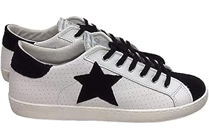 VIA CONDOTTI Scarpe Sneakers Basse Pelle Traforata Bianco Nero Stella Metal