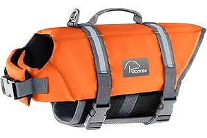 Voarge Chaleco salvavidas para perros, chaleco salvavidas para mascotas, para perros, tamaño ajustable con fuerte asa de natación y rescate naranja, XS (M)