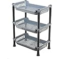 Kuber Industries Plastic 3-Layer Kitchen Rack For Storage|Multifunctional Bathroom Rack|Corner Rack For Fruits, Vegetable, Assesories|Easy Assemble (Grey)